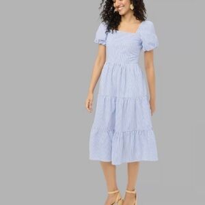 J. Crew Striped Sofia Puff-Sleeve Tiered Dress Size 4